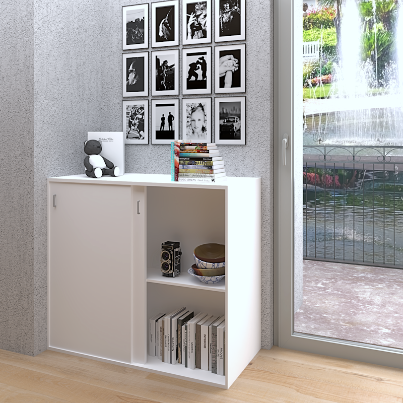 Armadietto bianco con ante scorrevoli