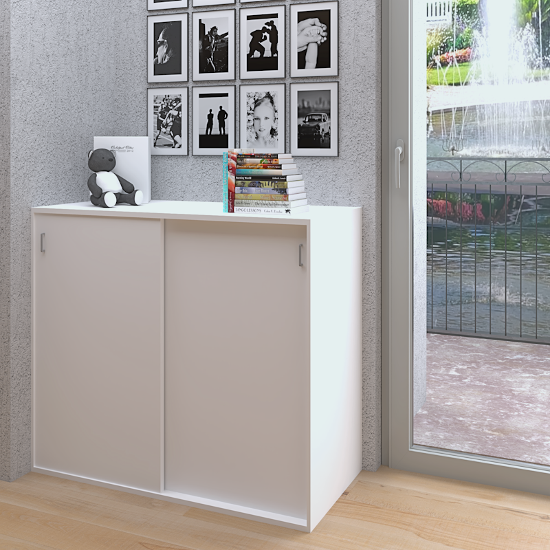 Armadietto bianco con ante scorrevoli