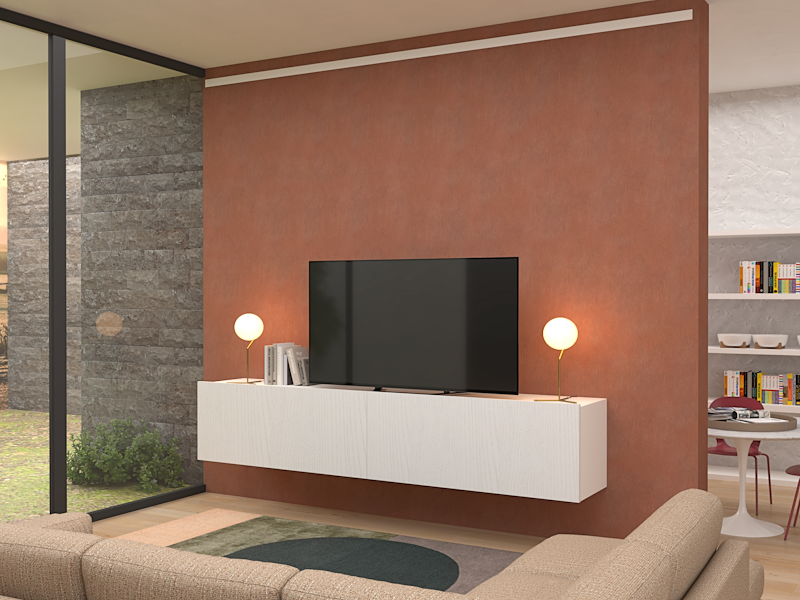 Madia Alba sospesa con cassettoni bianco effetto legno