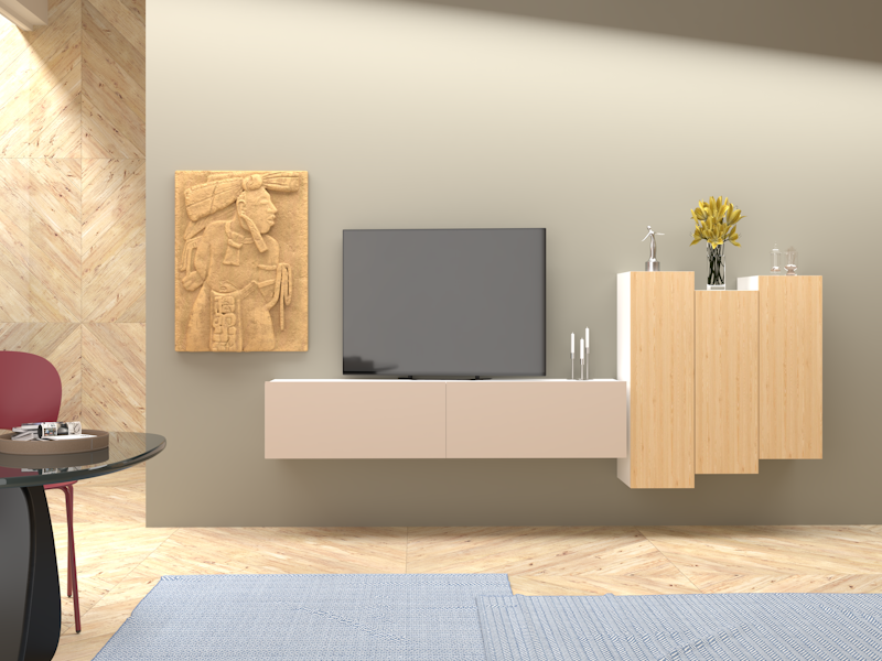 Parete attrezzata 01 grigio cashmere e larice naturale