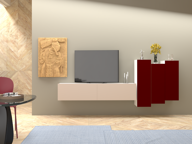 Parete attrezzata 01 grigio cashmere e rosso vinaccia