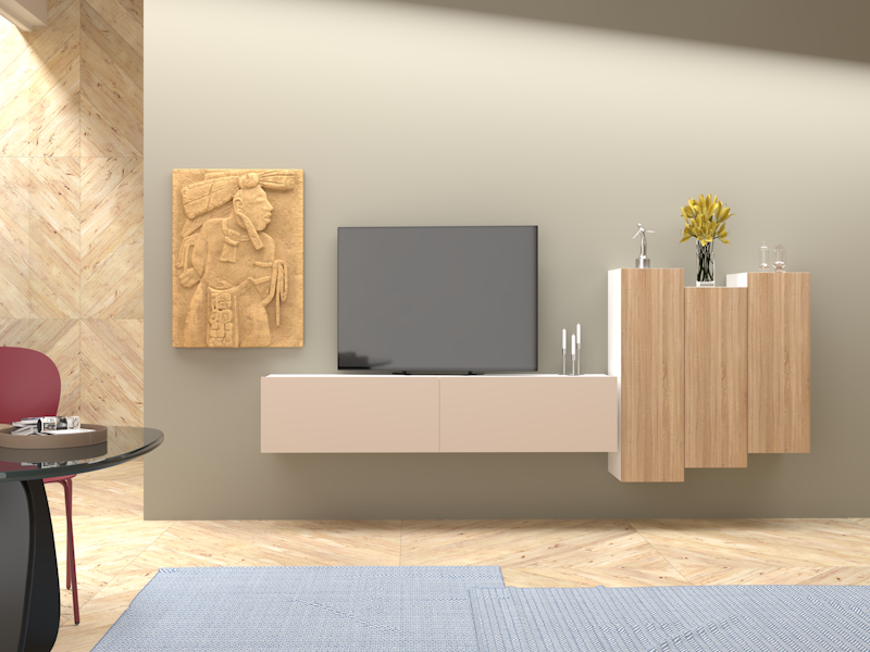 Parete attrezzata 01 grigio cashmere e rovere bardolino