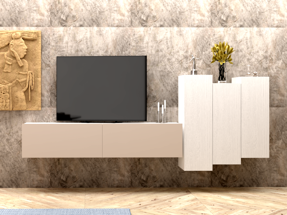 Parete attrezzata 01 grigio cashmere e bianco effetto legno