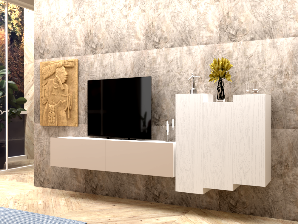 Parete attrezzata 01 grigio cashmere e bianco effetto legno