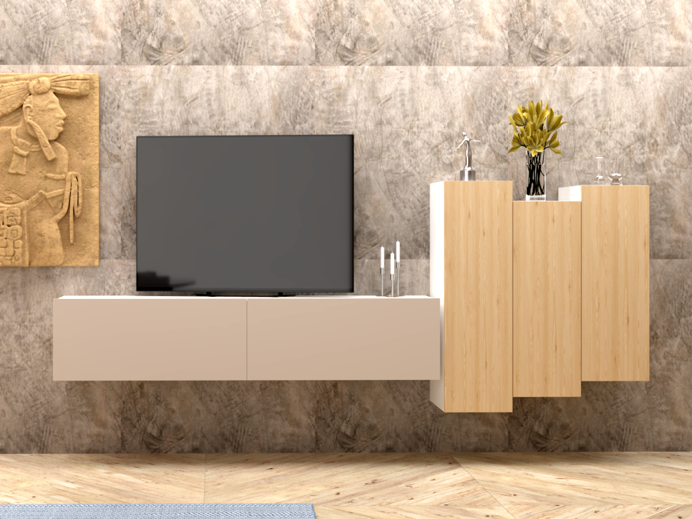 Parete attrezzata 01 grigio cashmere e larice naturale