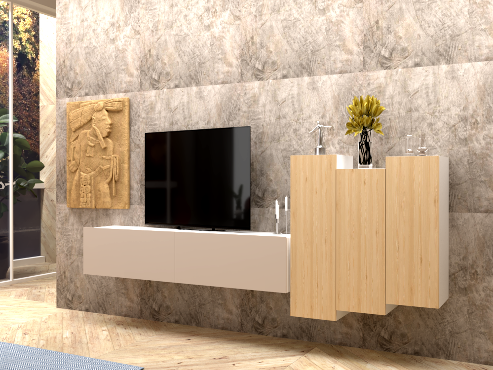 Parete attrezzata 01 grigio cashmere e larice naturale