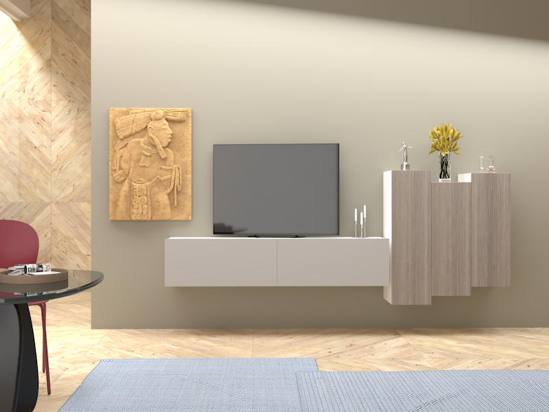 Parete attrezzata 01 grigio cashmere e rigatino grigio