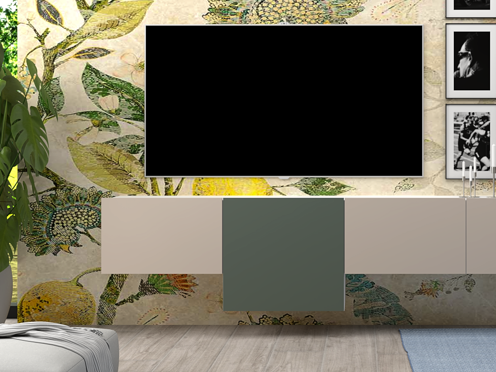 Parete attrezzata 03 grigio cashmere e verde eucalipto