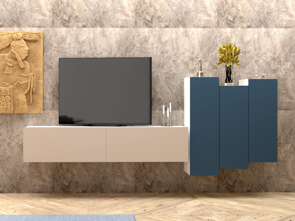 Parete attrezzata 01 grigio cashmere e blu nebbia