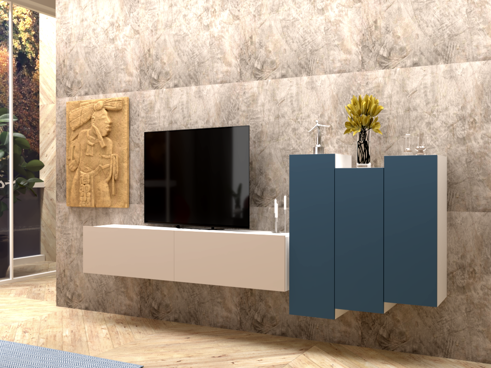Parete attrezzata 01 grigio cashmere e blu nebbia