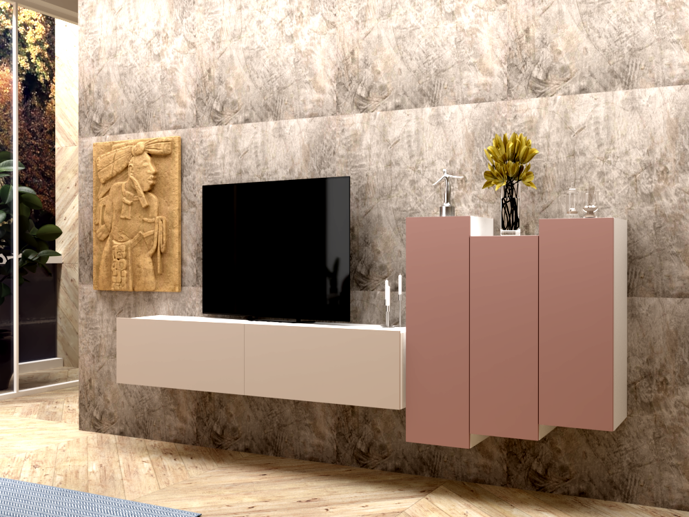 Parete attrezzata 01 grigio cashmere e rosa antico