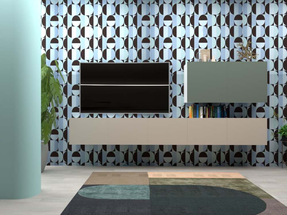 Parete attrezzata 04 grigio cashmere e verde eucalipto