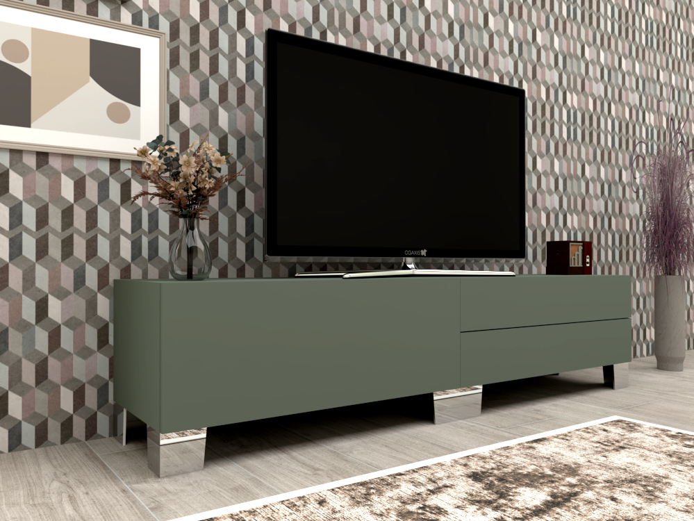 Mobile porta TV con cassetti 01 verde eucalipto